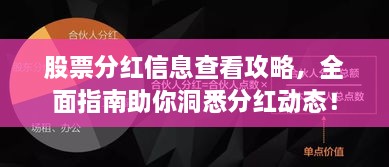 股票分紅信息查看攻略，全面指南助你洞悉分紅動(dòng)態(tài)！