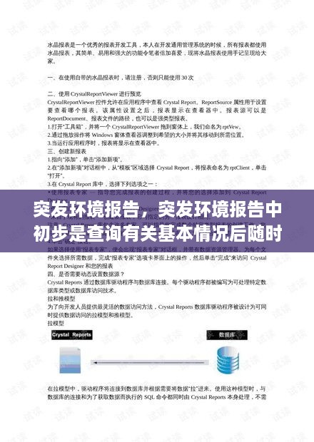 突發(fā)環(huán)境報(bào)告，突發(fā)環(huán)境報(bào)告中初步是查詢有關(guān)基本情況后隨時(shí) 