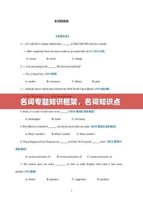 名詞專題知識框架，名詞知識點(diǎn) 
