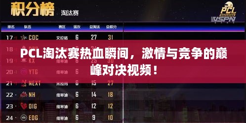 PCL淘汰賽熱血瞬間，激情與競爭的巔峰對決視頻！