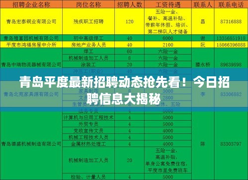 青島平度最新招聘動(dòng)態(tài)搶先看！今日招聘信息大揭秘