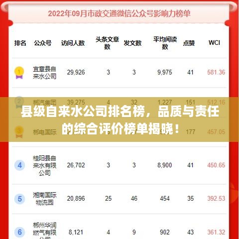 縣級自來水公司排名榜，品質(zhì)與責(zé)任的綜合評價榜單揭曉！