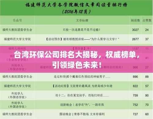 臺灣環(huán)保公司排名大揭秘，權(quán)威榜單，引領綠色未來！