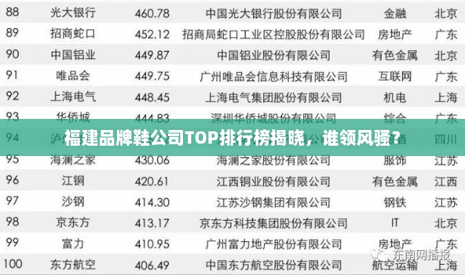 福建品牌鞋公司TOP排行榜揭曉，誰(shuí)領(lǐng)風(fēng)騷？