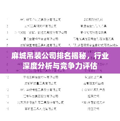 麻城吊裝公司排名揭秘，行業(yè)深度分析與競爭力評估