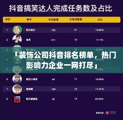 「裝飾公司抖音排名榜單，熱門影響力企業(yè)一網(wǎng)打盡」