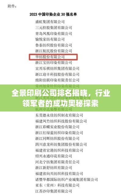 全景印刷公司排名揭曉，行業(yè)領(lǐng)軍者的成功奧秘探索